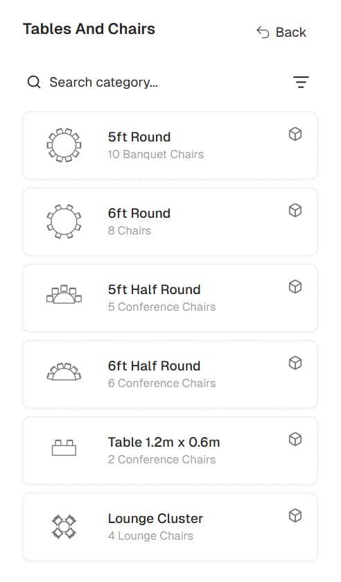 VenueCAD Objects Panel